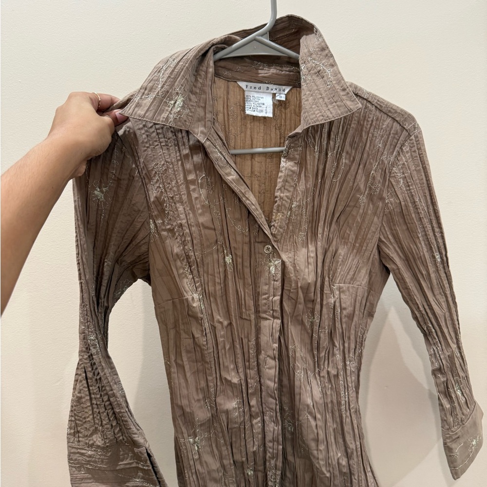 vintage Brown Crinkle Button-Up Shirt
